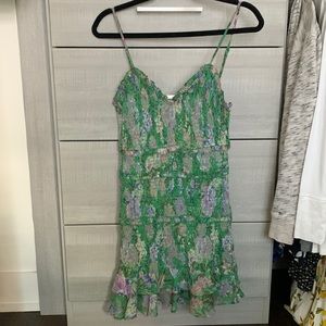 Olivaceous smocked ruffle printed mini dress - S/M